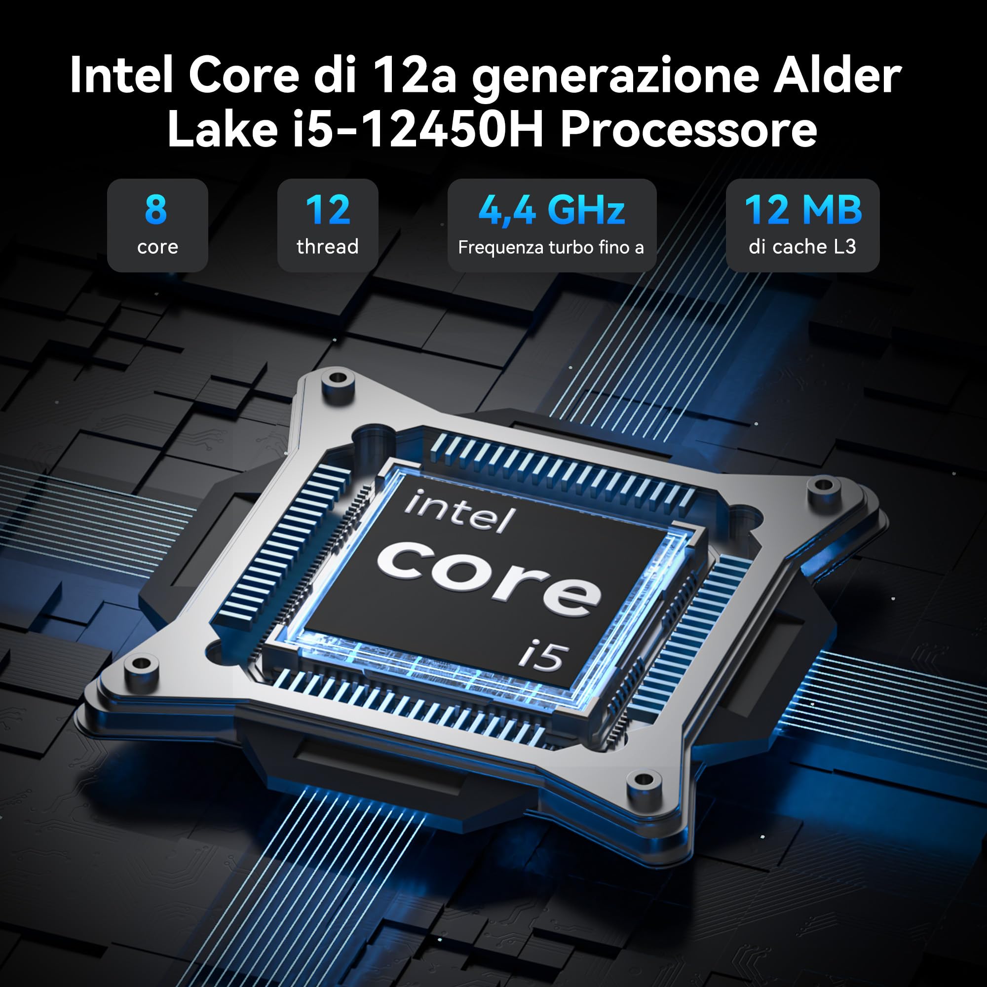 GEEKOM IT12 Mini PC con Intel i5-12450H(Garanzia 3 Anni),16GB RAM((Memoria DDR Espandibile,Non LPDDR) e 512 SSD,Windows 11 Pro,LAN 2.5G,6 x USB,Slot SD per Multitasking e Controllo industriale