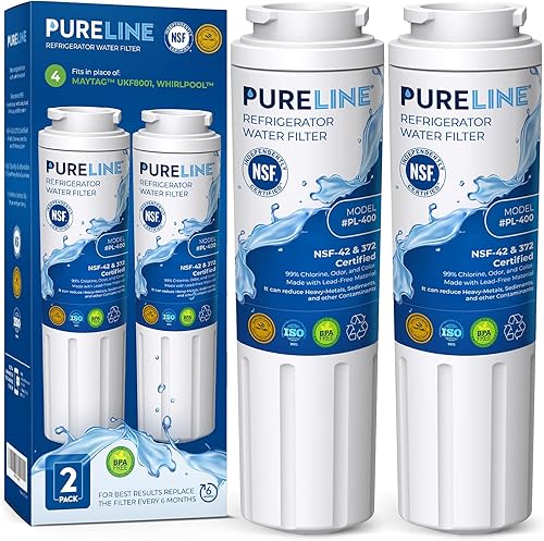 PURELINE NSF & WQA UKF8001 Filtro de agua para refrigerador, repuesto para Maytag UKF8001P, Whirlpool EDR4RXD1, filtro EveryDrop 4, PUR 4396395