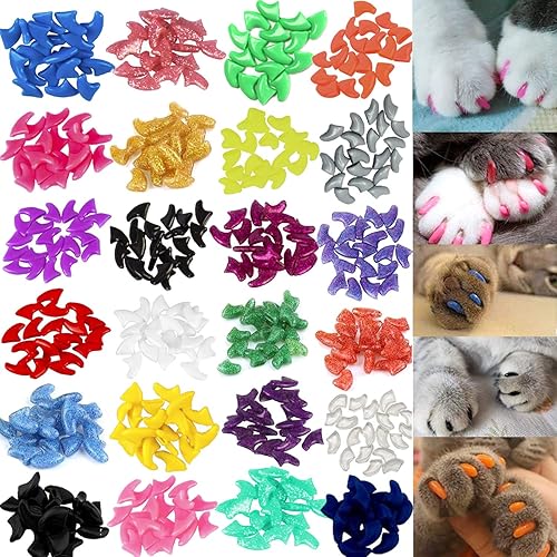 VICTHY 140pcs (14 Colors) Cat Nail Caps, Cat Claw Covers