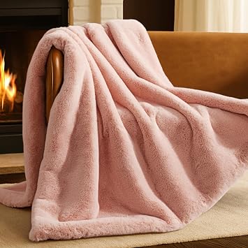 Bare Home Faux Fur Blanket - Ultra-Soft Luxurious - Cozy Warm Blanket for Couch, Sofa, Chair, Bed - Fuzzy Fluffy Super Soft - Decorative Bed Blanket, 60x47 inches Throw, Blush