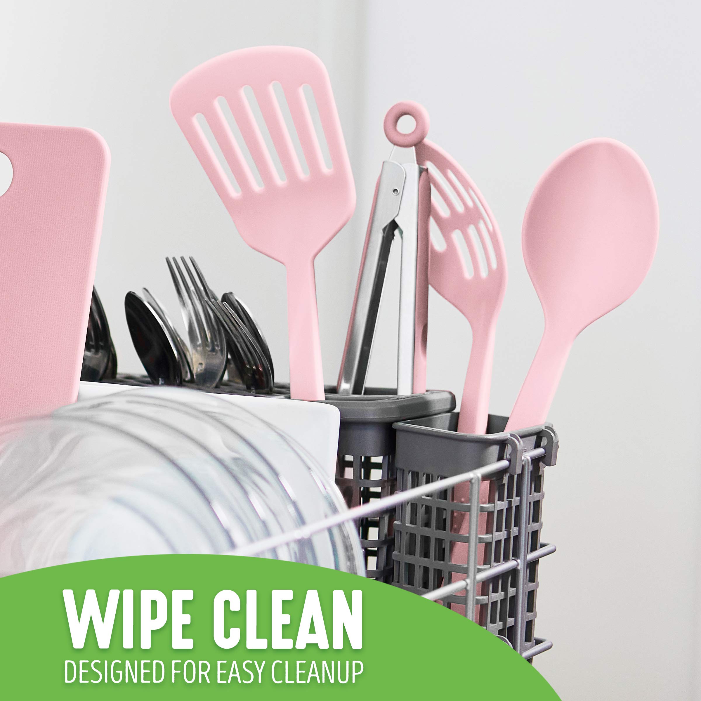GreenLife Set Di Utensili Da Cucina In Nylon, 7 Pezzi Rosa - Palette, Mestoli E Pinze Resistenti Al Calore, Lavabili In Lavastoviglie - 3