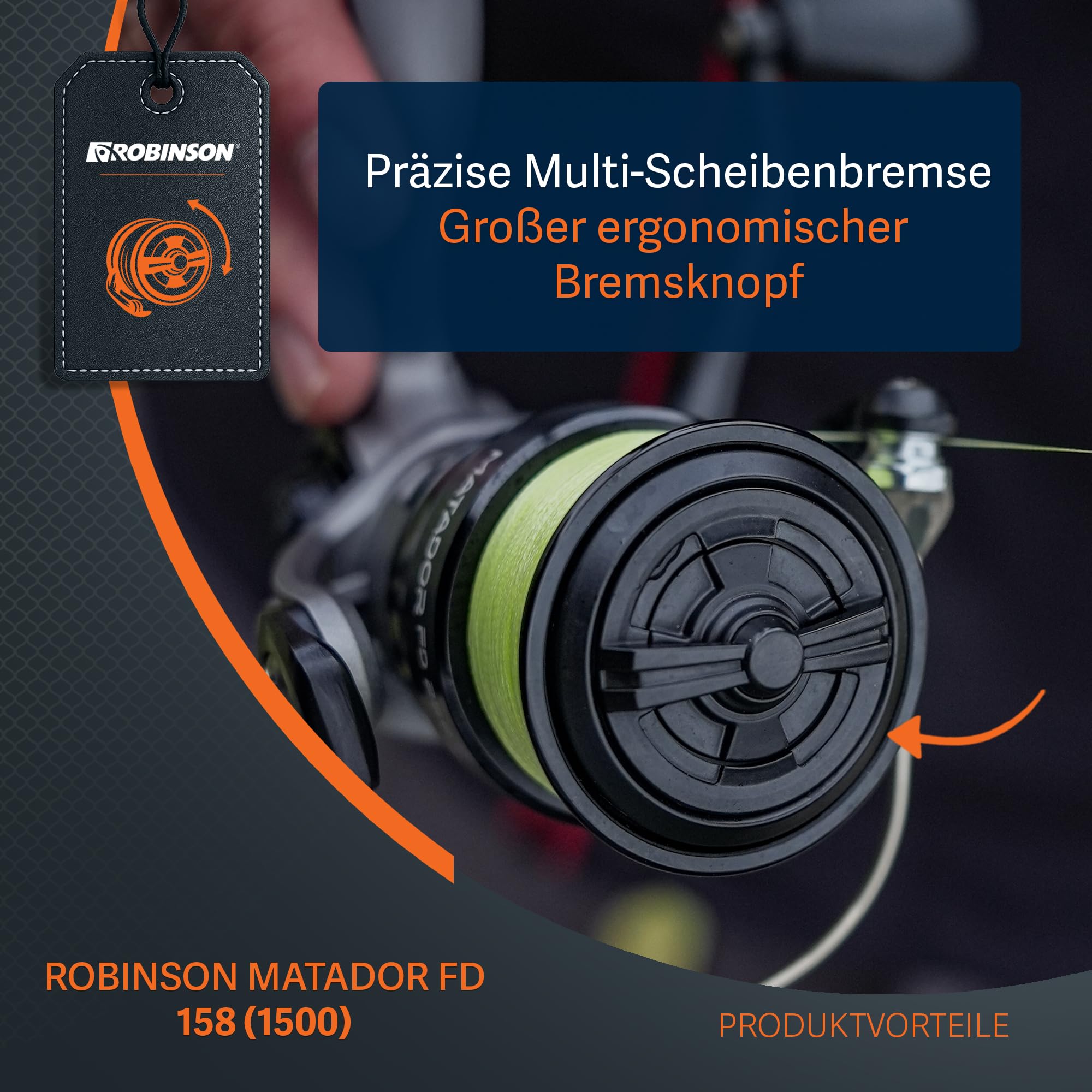 Robinson Angelrolle - Spinnrolle mit Präzisem Slow Oscillation System - Doppelt gelagerte Hauptwelle - 8 Lager - Duraluminium Spule - Leichtbau Graphitgehäuse - Matador
