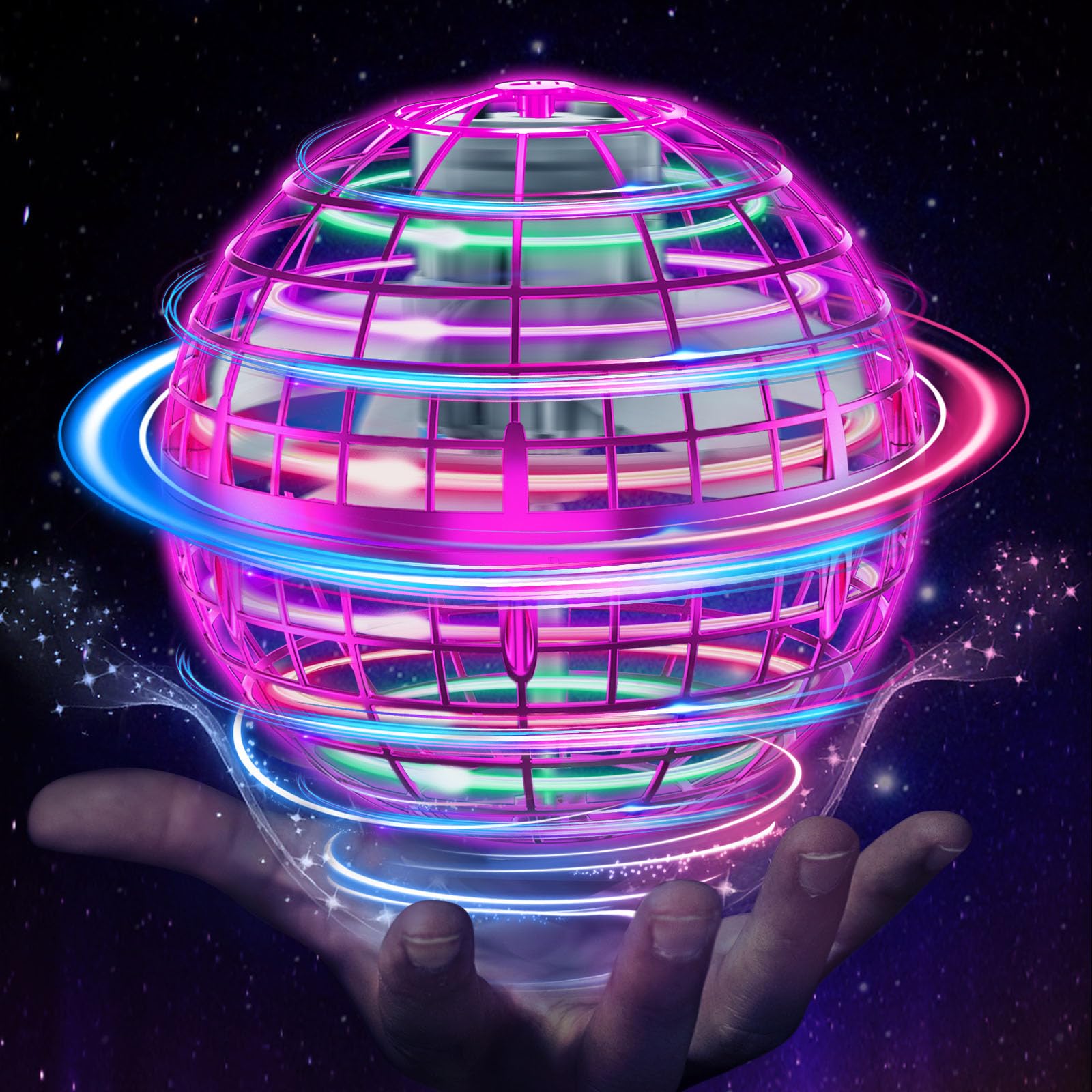 ETPlanet Flying Orb Ball Toys 2025, Hover Ball Pro Flying Spinner Toy, Globe Orbi Magic UFO Smart Boomerang Hand Controlled Mini Drone RGB Cool Stuff for 6 7 8 9 10 11 12 Kids Boys Girls (Pink)
