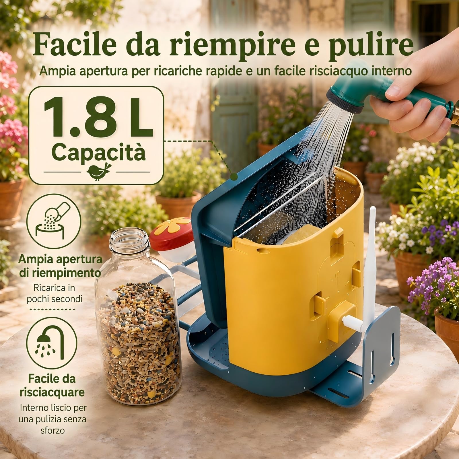 Mangiatoia intelligente per uccelli 2K con fotocamera, alimentazione solare, AI identifica oltre 10.000 uccelli, capacità 1,8 l, impermeabile IP65