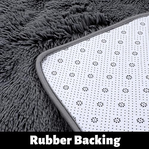 Miniatura 3 de Amdrebio Alfombra gris para dormitorio, alfombra moderna y esponjosa para sala de estar, alfombra peluda para habitación de niños, alfombra lanuda