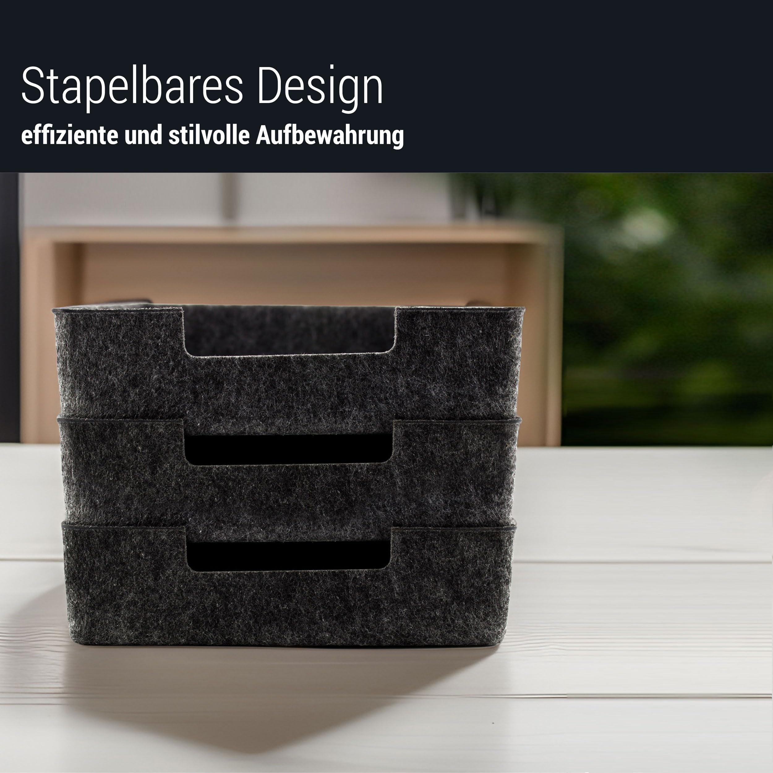 Set di 3 vassoi per documenti in feltro, formato DIN A4, dimensioni: 33,5 x 24,5 x 7 cm, grigio scuro, design impilabile, superficie cancellabile, ripiano per lettere, organizer da scrivania per