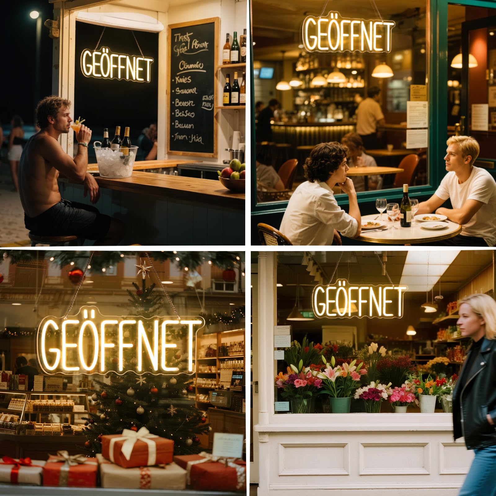 Geöffnet Neonschild für Tür, Open Leuchtreklame Türschild, LED Neonlicht Hängeschild USB-Betrieb mit dimmbarem Schalter für Food Truck,Restaurant,Buchhandlung,Hotel,Supermarkt