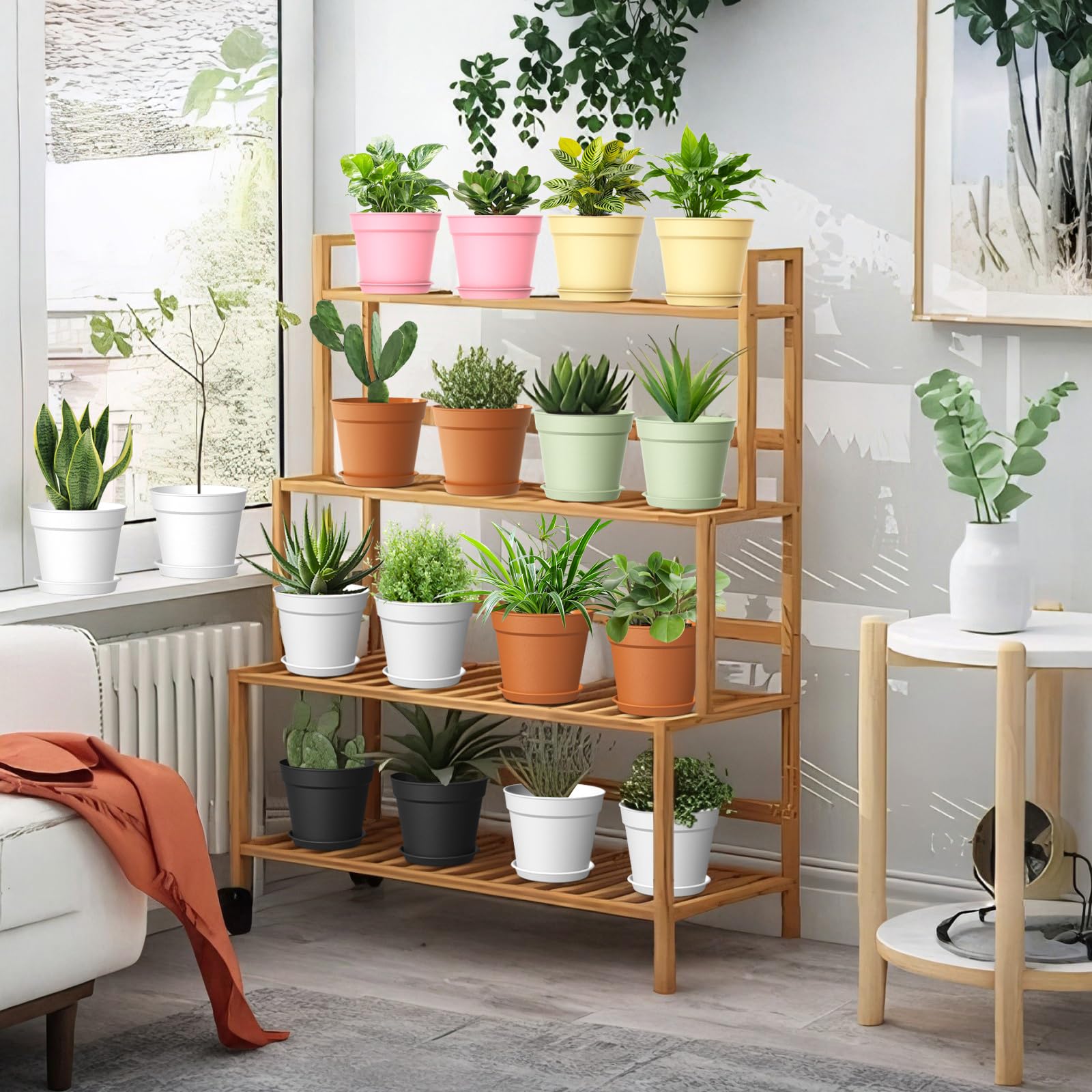 Paquete de 10 macetas de 6 pulgadas con drenaje y platillos, macetas de plástico blanco para plantas de interior y exterior, macetas apilables para plantas de interior y hierbas, color blanco 6