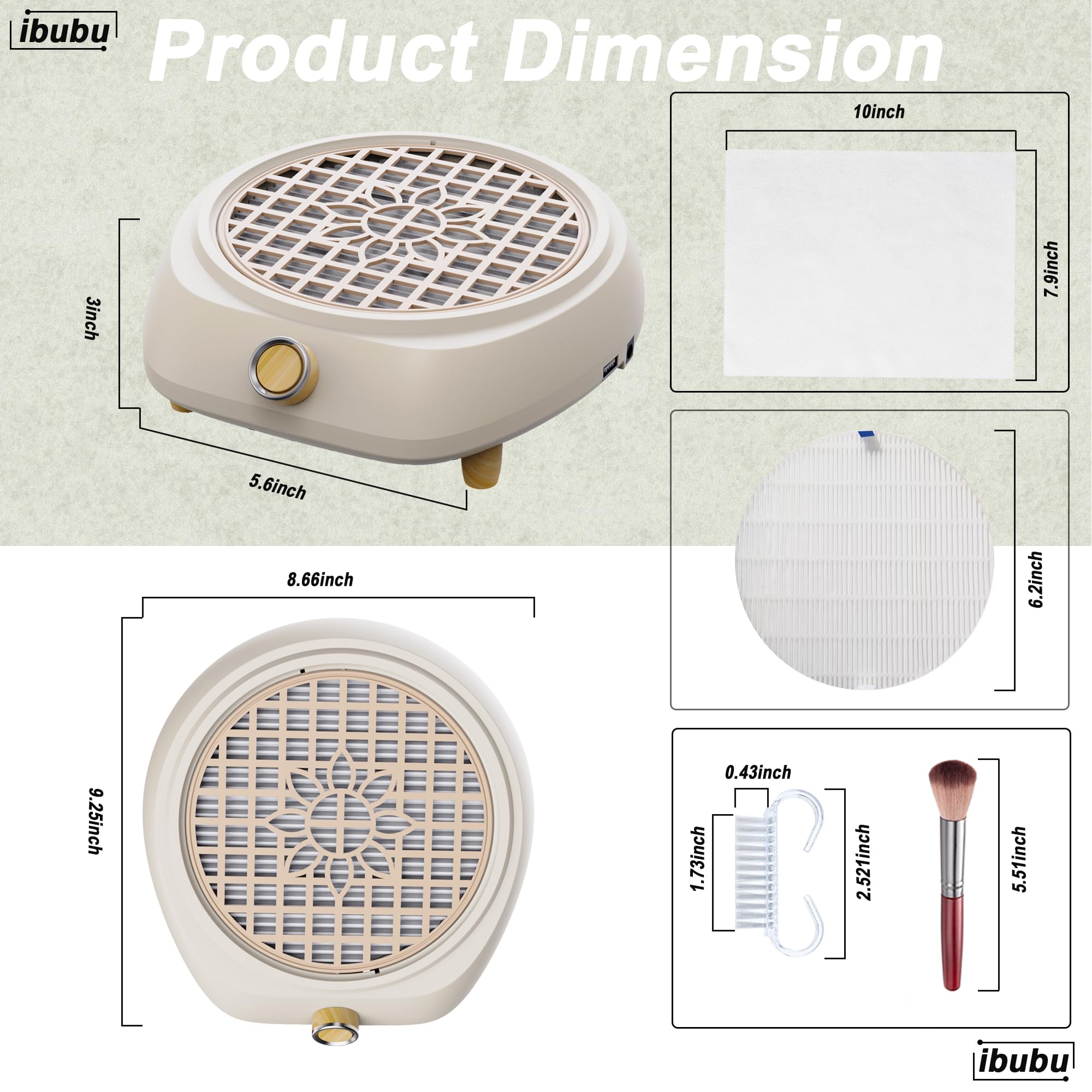 ibubu Aggiornamento Piccolo Nail Dust Collector Potente Unghie Aspiratore di Polveri Aspirapolvere Ventilatore Nail Tech Nail Salon Estrattore di Polvere Acrilico Con Filtro Riutilizzabile E 10pcs