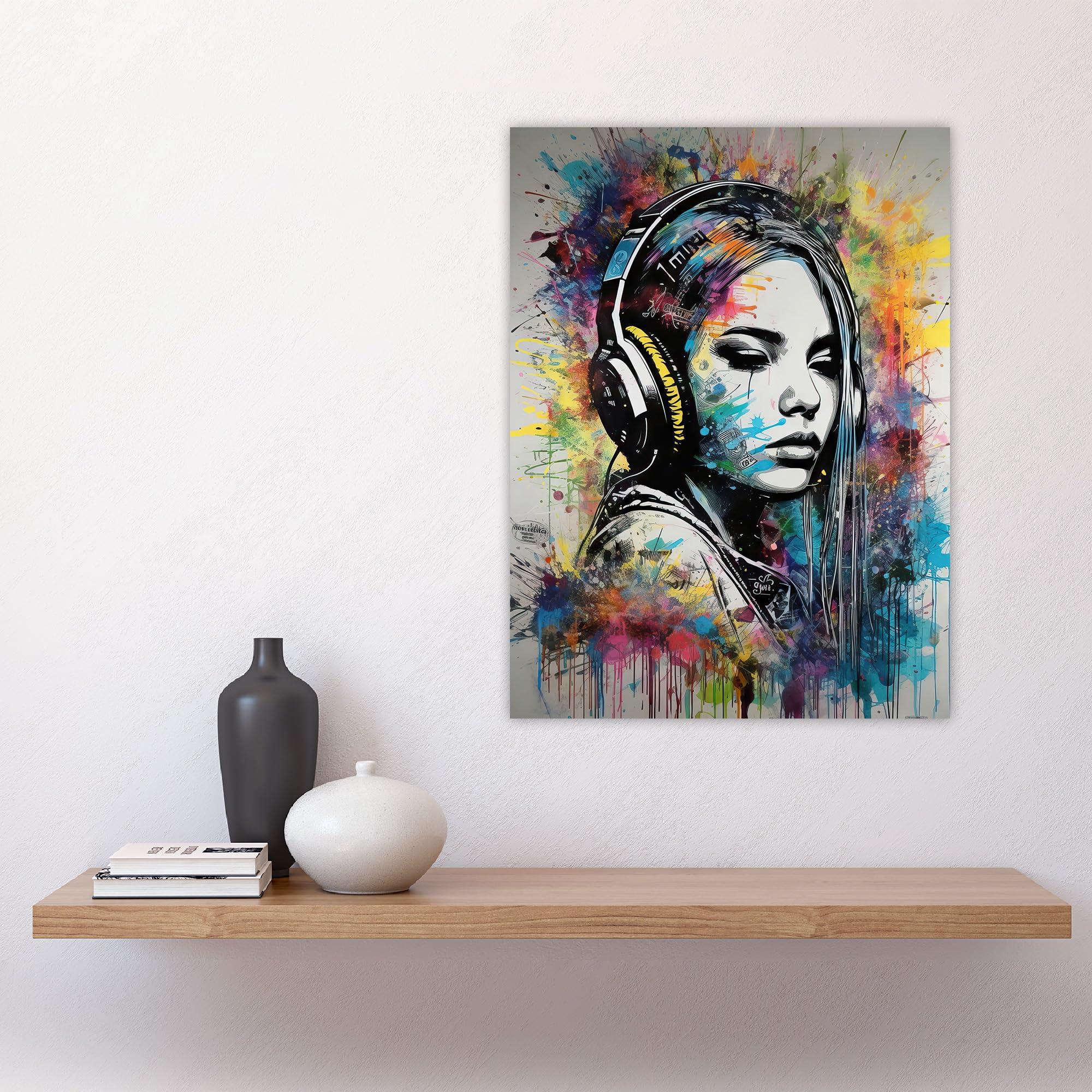 Artery8 Music Girl Headphones Watercolour Grunge Emo Teen Bedroom Large Wall Art Poster Print Thick Paper 18X24 Inch - Image 4