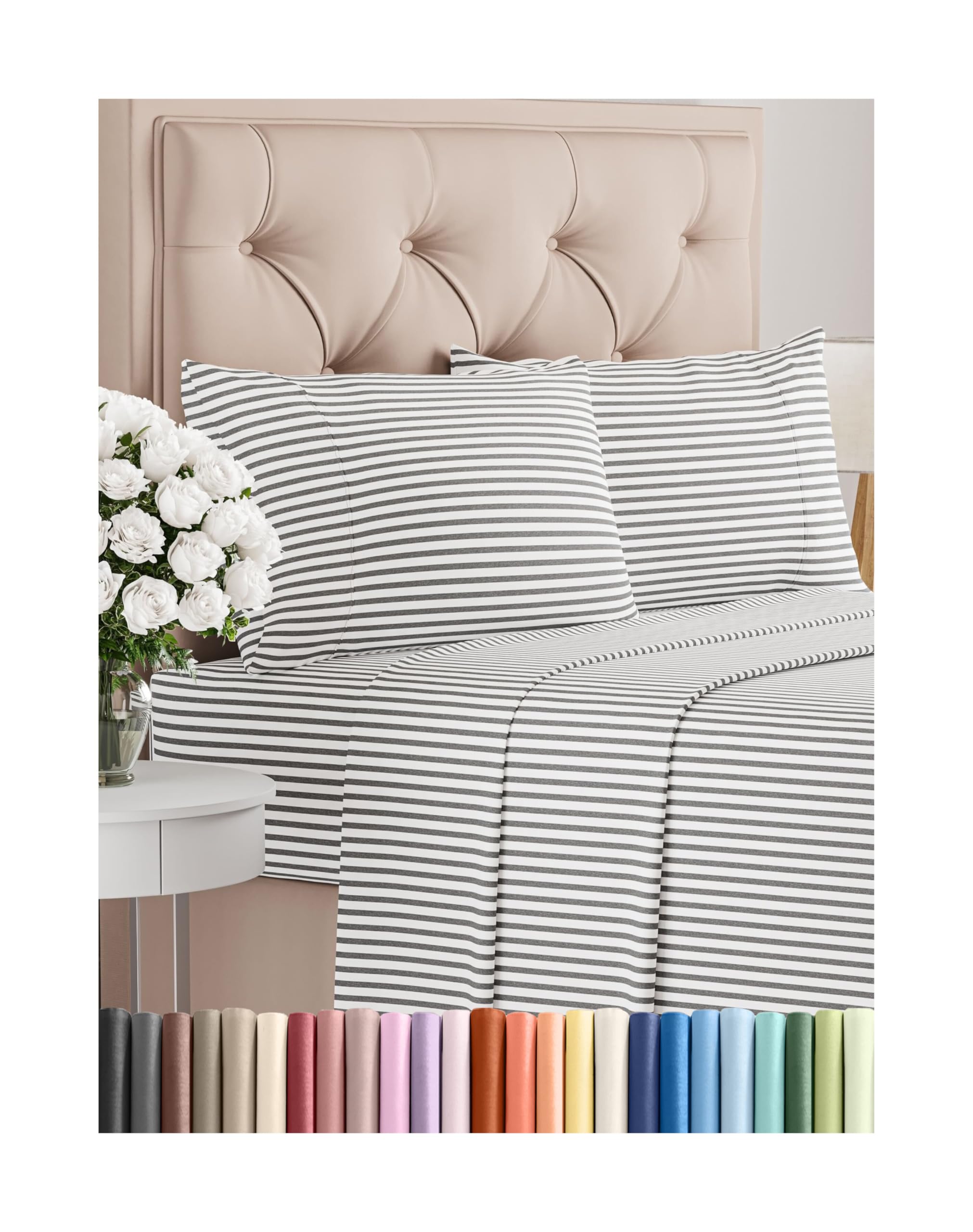 King Size 4 Piece Sheet Set - Comfy Breathable & Cooling Bed Sheets Set - Hotel Luxury Bedding for Women, Men, Kids, Teens, Boys & Girls - Deep Pockets, Soft, Wrinkle Free - Oeko-Tex - Grey Stripes 2
