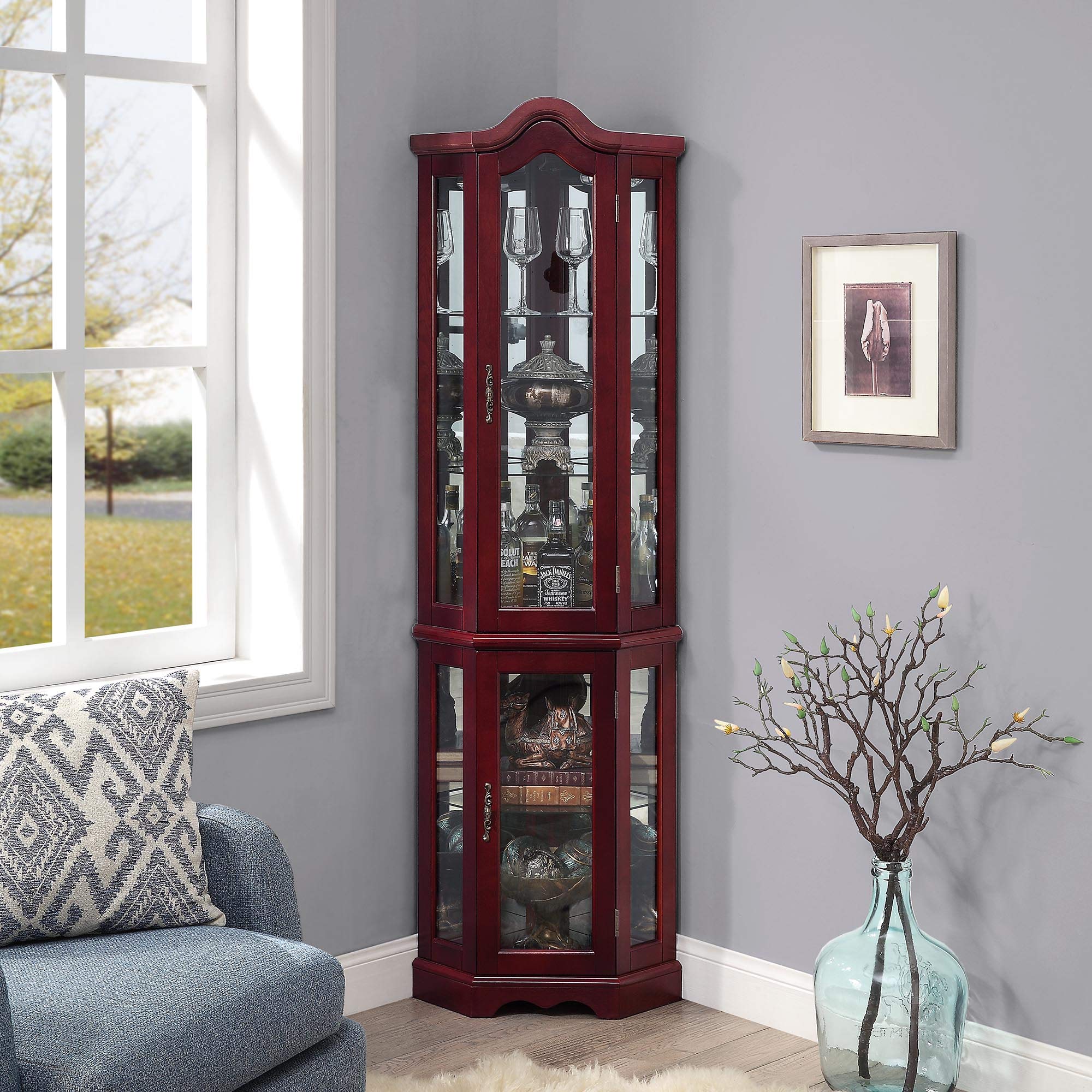 Buy BELLEZE Lighted Corner Display Curved Top Curio Wooden
