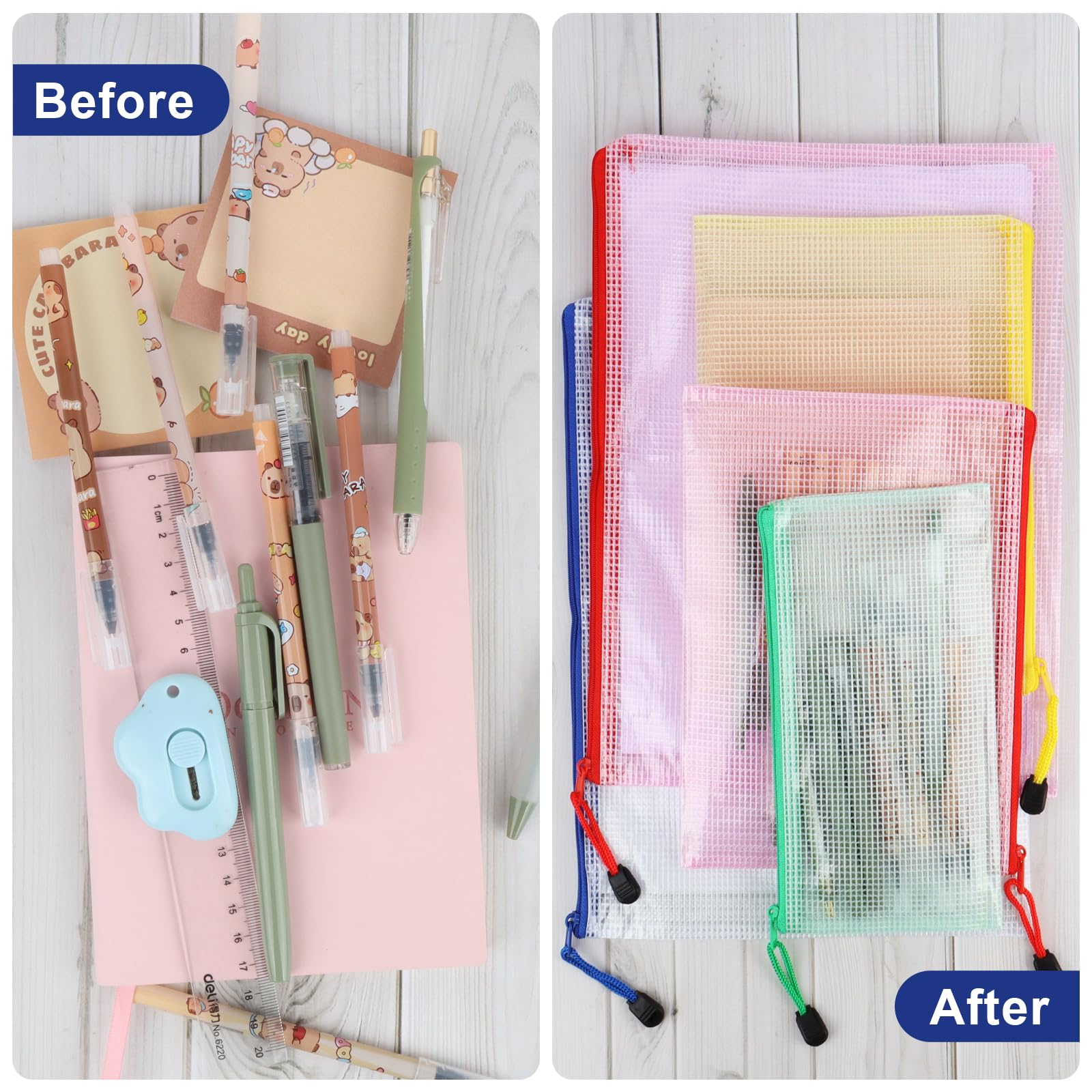 25 Piezas Bolsas de Documentos A4+A5+A6, Bolsas para Puzzles, Bolsa de Archivo de Cremallera Impermeable, Carpetas para Archivo de Plástico con Malla, Para Documentos, Cosméticos y Accesorios de Viaje