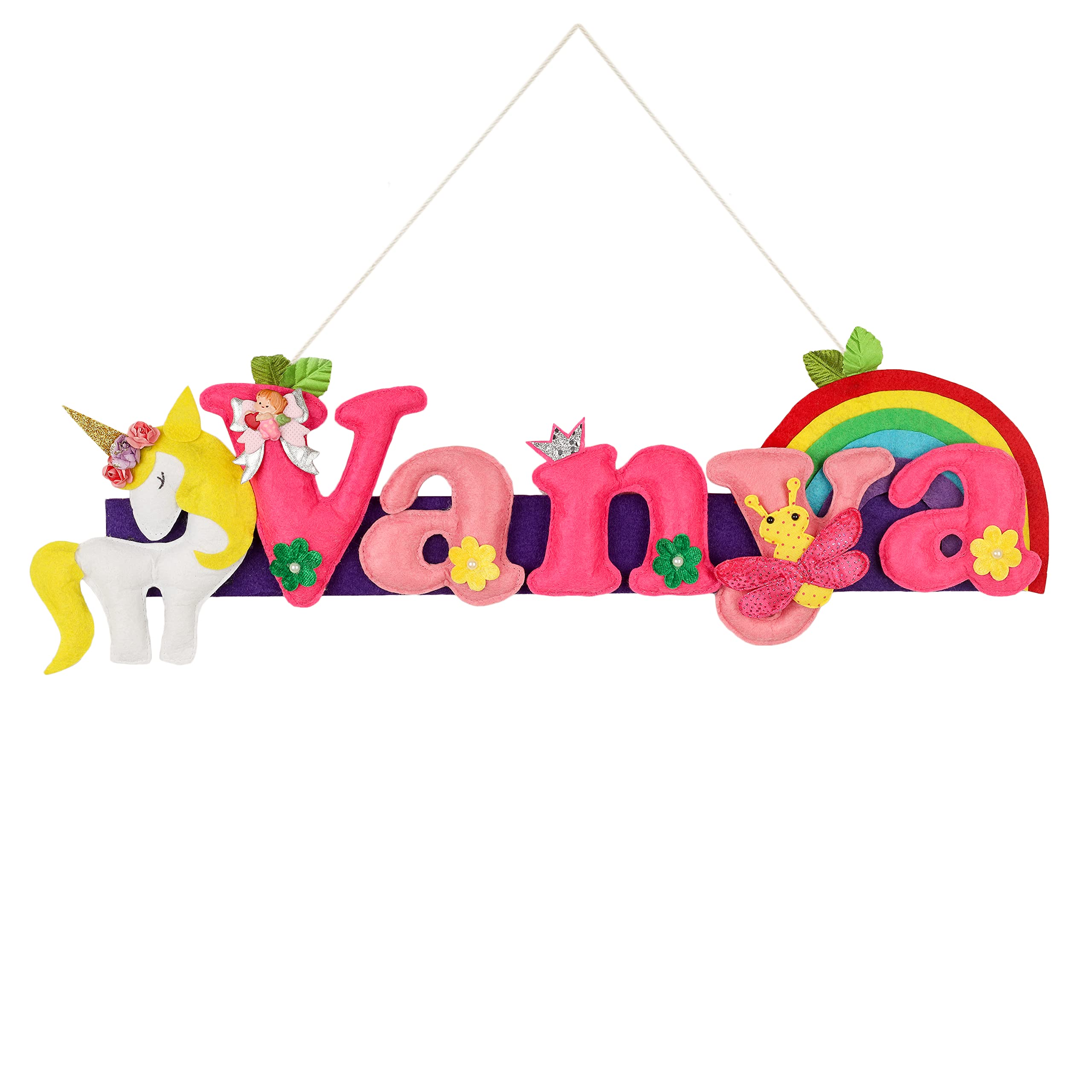 Li'll Pumpkins™ Rainbow Unicorn Theme Personalized/Customized Handmade Name Alphabet Hanging for Kids/Room Décor/Name Plate (7 Letters)
