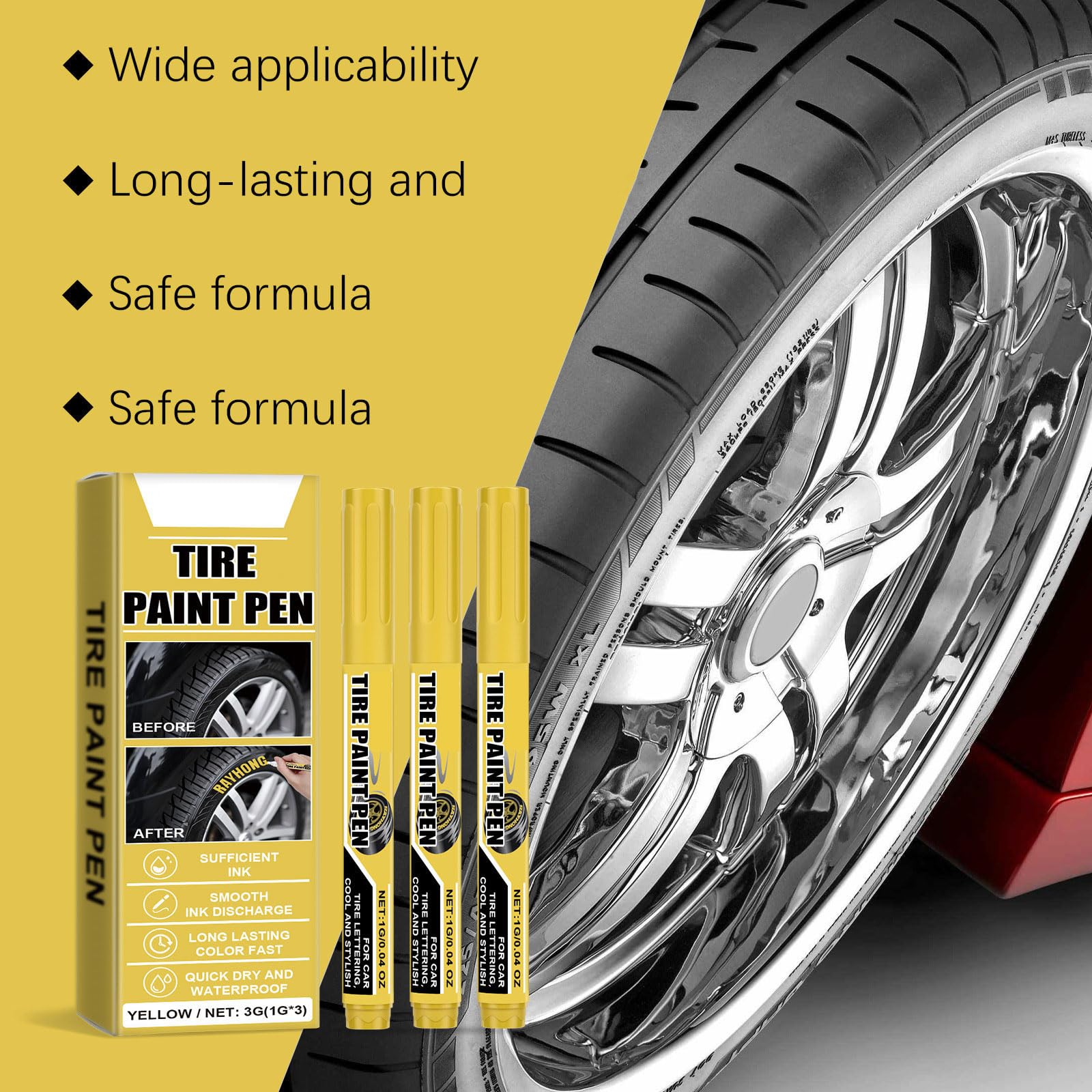 15Pcs Giallo Pneumatico Vernice Penna Ad Asciugatura Rapida Resistente all'acqua Giallo Pneumatico Marker Pen Per Pneumatici Auto Lettering Scratch Repair