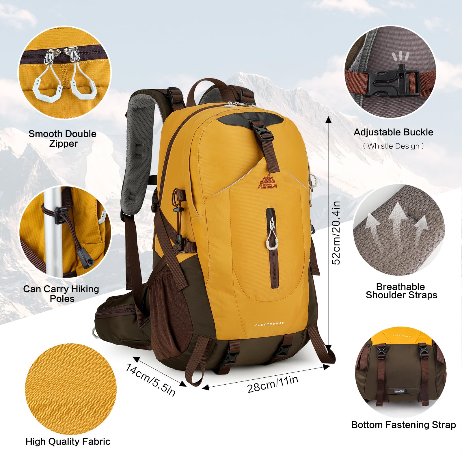 Geila Zaino da trekking da 40 litri, per campeggio, escursionismo, ciclismo, escursionismo, impermeabile