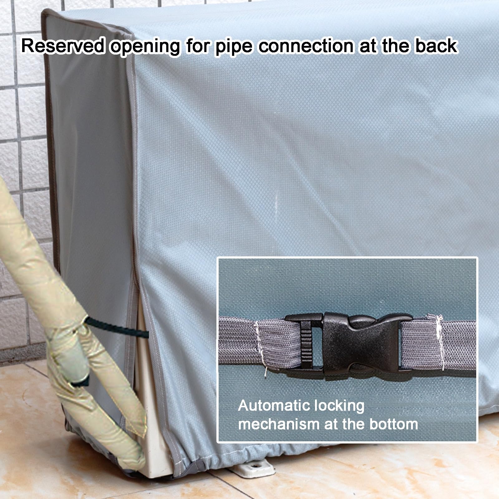 Funda Aire Acondicionado Exterior, Tela Oxford 600D con Revestimiento de PVC, Protección contra Todo Tipo de Clima para Aires Acondicionados de Ventana(90x62x38cm)