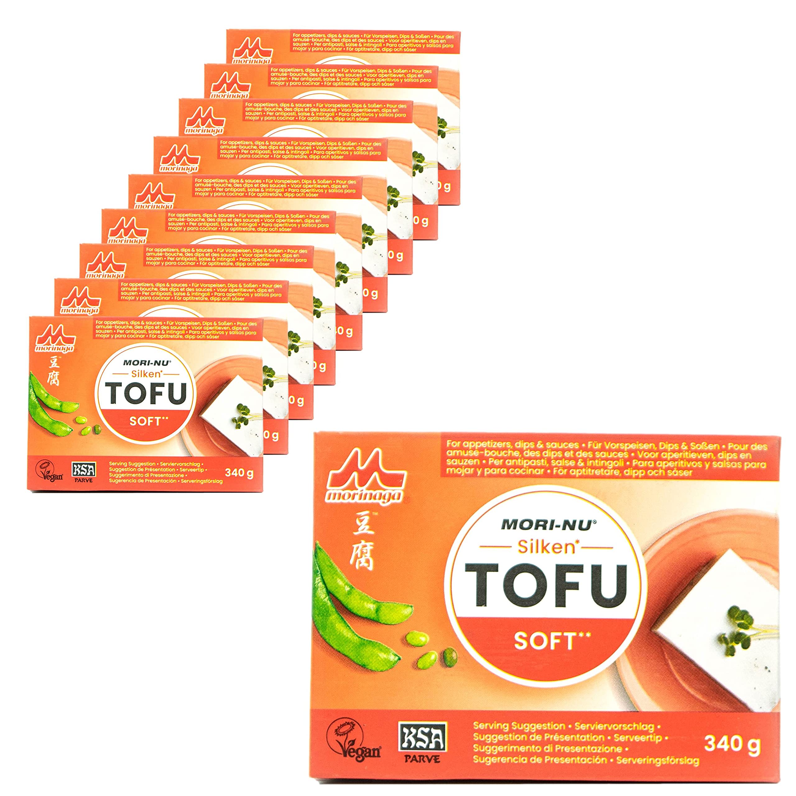 Mori-Nu Silken - 10er Pack Tofu Soft/weich 340 g - Seidentofu Naturtofu hergestellt aus ausgesuchten Sojabohnen