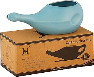 Premium Handcrafted Durable Ceramic Neti Pot, Nose Cleaner for Sinus, Dishwasher Safe 225 Ml. - Blue