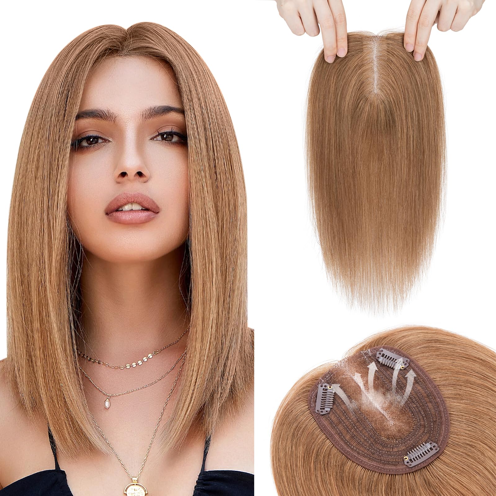 Real Human Hair Topper for Thin Hair, 3.5x4.7 Inch Lace Base, 12 Inch Length 3.5 main image 2
