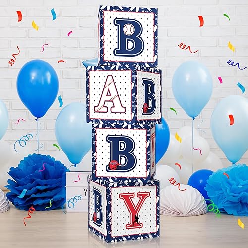 Maitys 4 cajas de bebé con letras para decoración de ducha, bloques de baby shower, caja de globos, suministros de fiesta temática para niños y