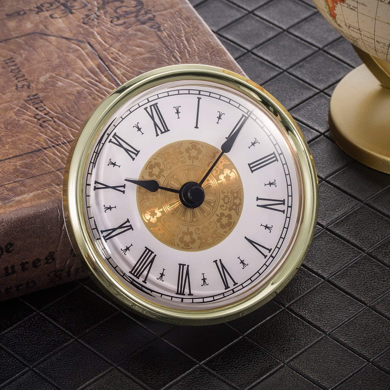Hicarer 3-1/8 Inch (80 mm) Mini Quartz Clock Insert Round Clocks Head Insert Roman Number Replacement Movement White Face (Gold Trim)