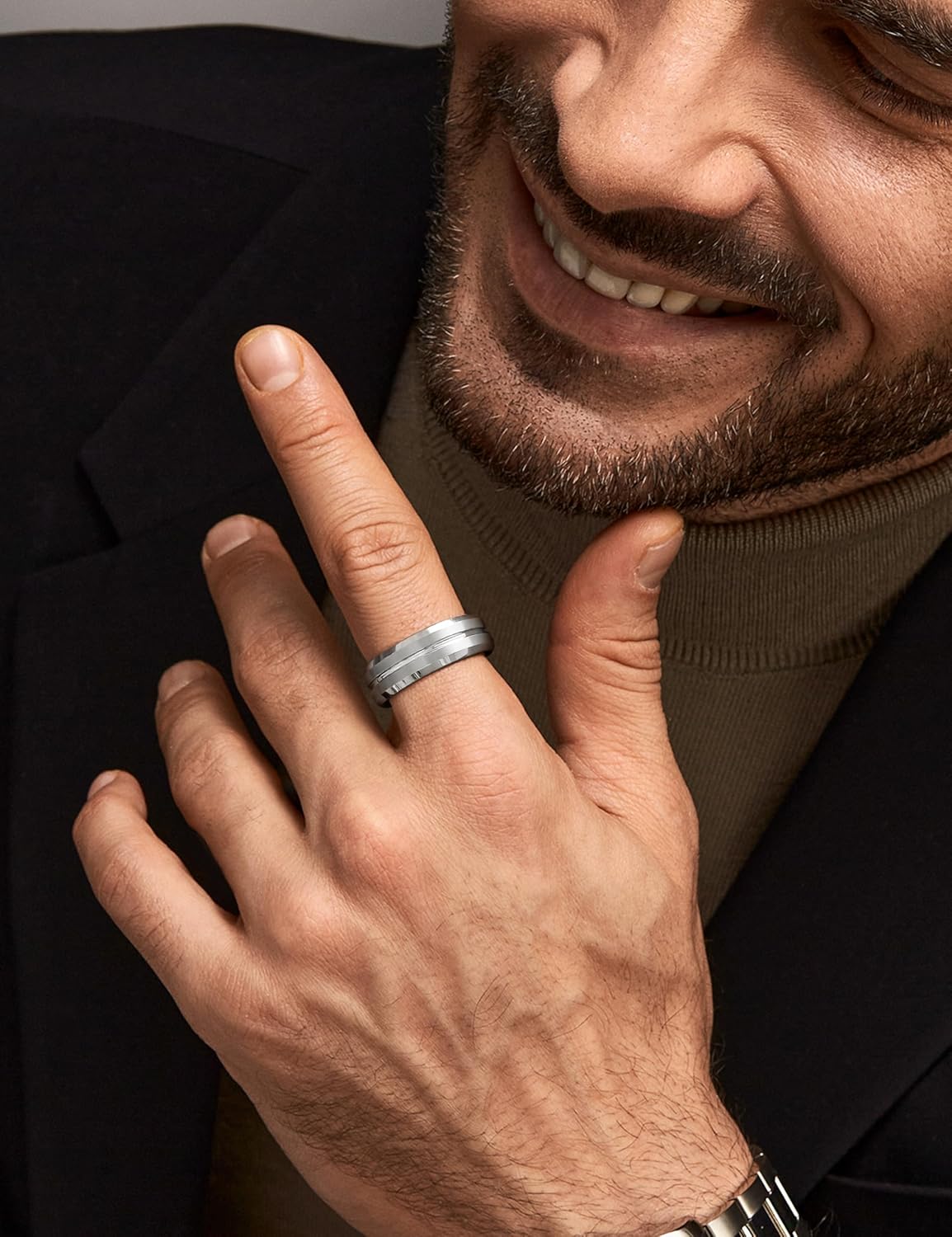 Jstyle Tungsten Wedding Rings for Men Black/Silver/Gold Mens Wedding Band 8MM Mens Engagement Rings Groove Beveled Edges High Polish/Matte Finish Men's Promise Ring Comfort Fit Size 7-14 - Image 4