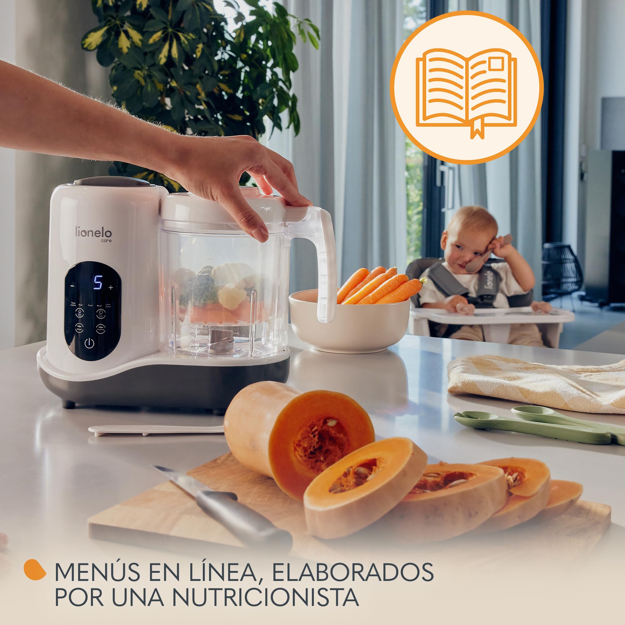 LIONELO BABYMENU Procesador de Alimentos para Bebés Multifuncional 300 4 Programas Cocer al Vapor, Batir Calentar Descongelar, Recetas Online