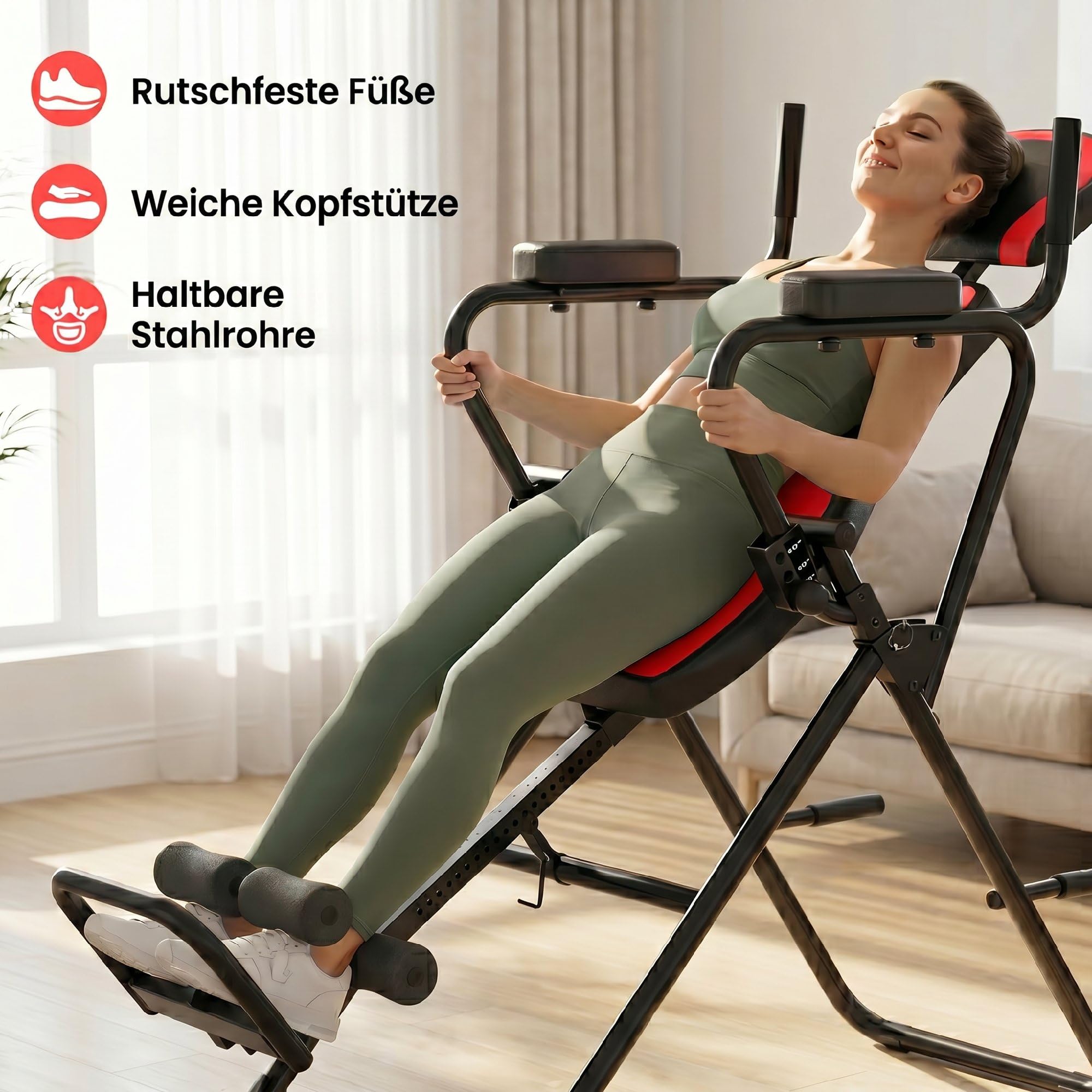 SPORTNOW 3-in-1 Inversionsbank Klappbar Inversionstisch mit 3 Inversionswinkel Liegestütz- & Klimmzugstangen Kopf- & Lendenstütze Schwerkrafttrainer Streckbank zur Entlastung der Wirbelsäule bis 120kg