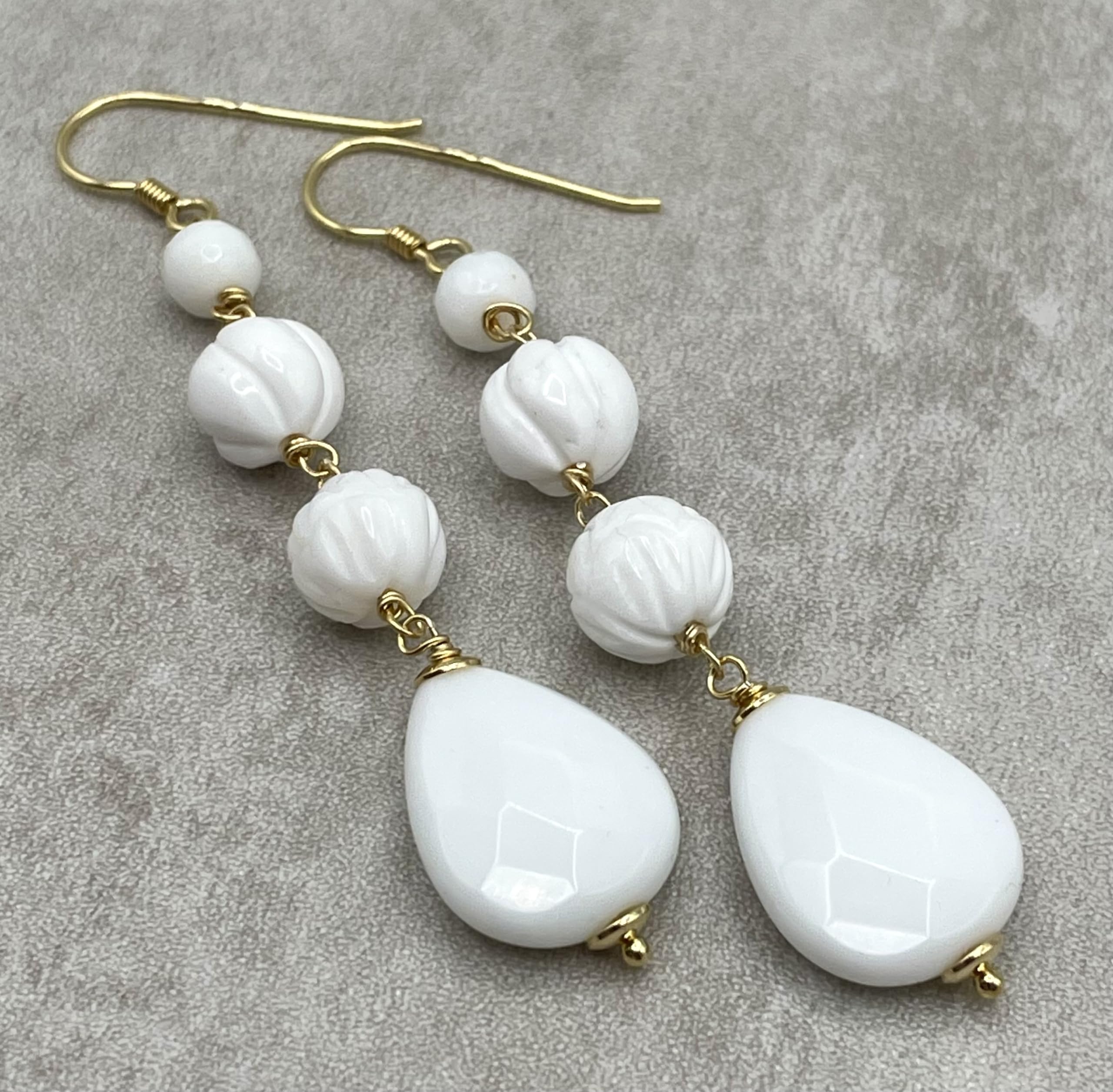 Orecchini con Agata Bianca e Conchiglia, Pendenti Lunghi, Argento 925, Gioielli Pietre Dure, Bijoux Estate, Regalo Compleanno per Donne