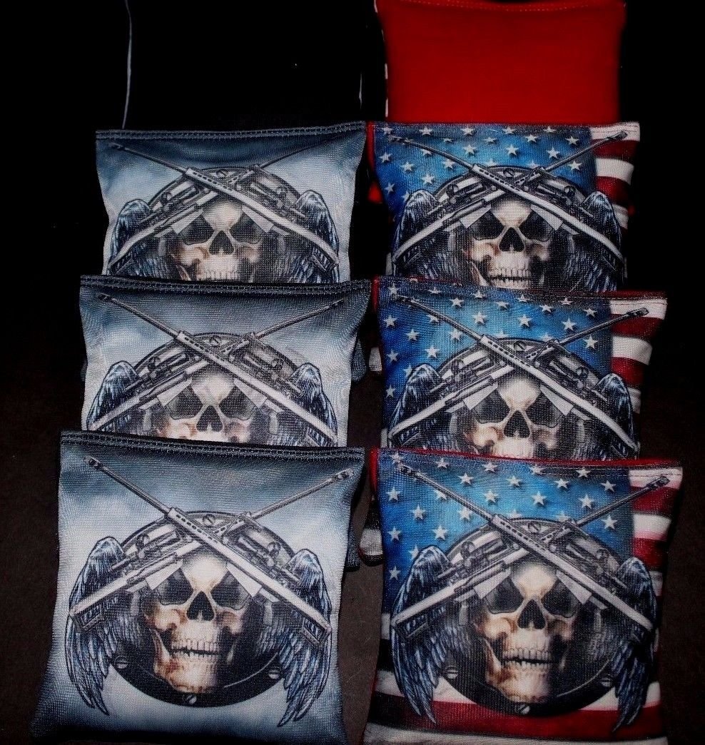 Patriotic Skull Fantasy Sword 8 Regulation Cornhole Bags Red and Blue B187