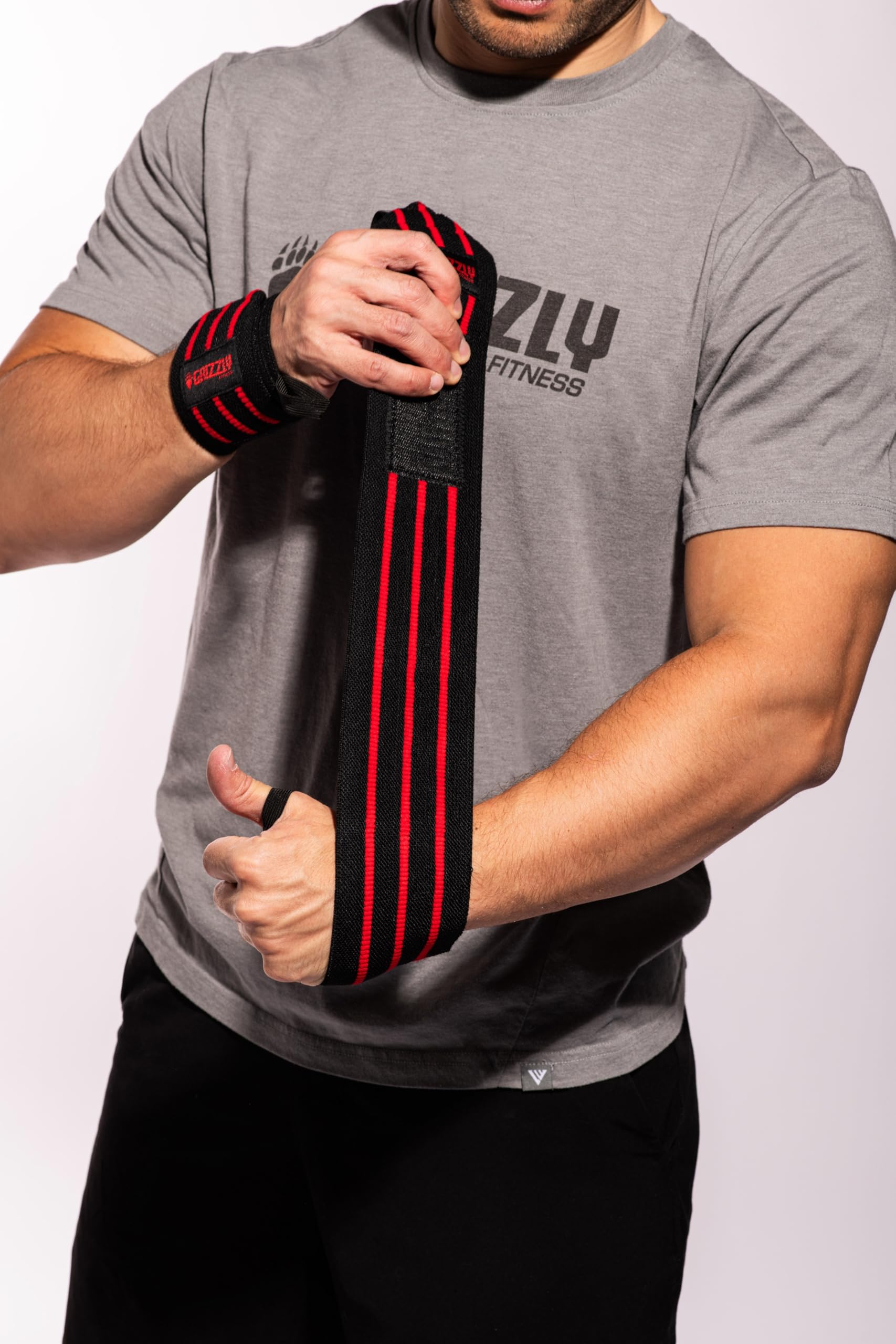 Grizzly Fitness Wrist Wraps | 1 Pair | 3" Heavy-Duty Wrist Straps for Weightlifting | Adjustable Velcro | Thumb Loop To Hold In Place | Provides Wrists & Hands With Extra Support (Pro 3" Red Line)