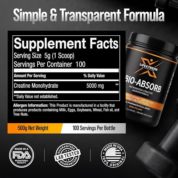 Bio-Absorb Micronized Creatine Monohydrate Powder 500g