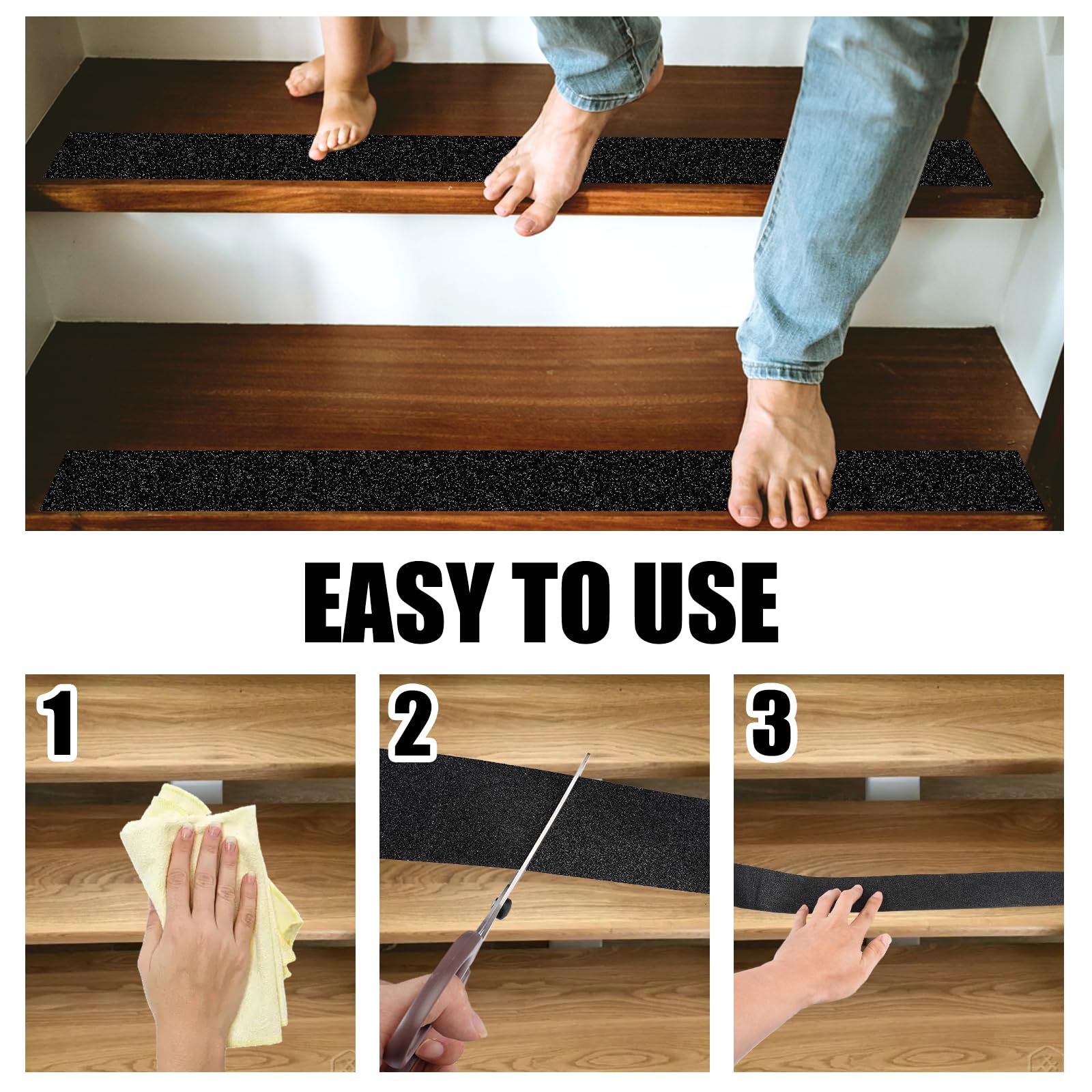 Bande Antidérapante Escalier,2 Rouleaux 5cm × 10m Bande Antiderapante Exterieur Imperméable,Antidérapant Escalier,Bande Autocollante Anti Dérapante pour la Sécurité au Travail et la Maison, Noir
