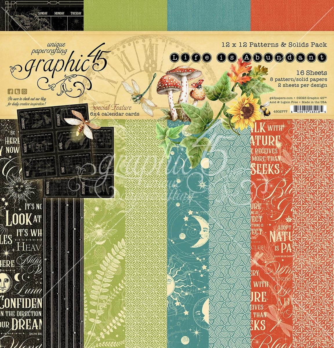 Graphic 45 Lot Papier Scrapbooking Fruit & Flora 30.5x30.5cm - Motifs Botaniques Assortis