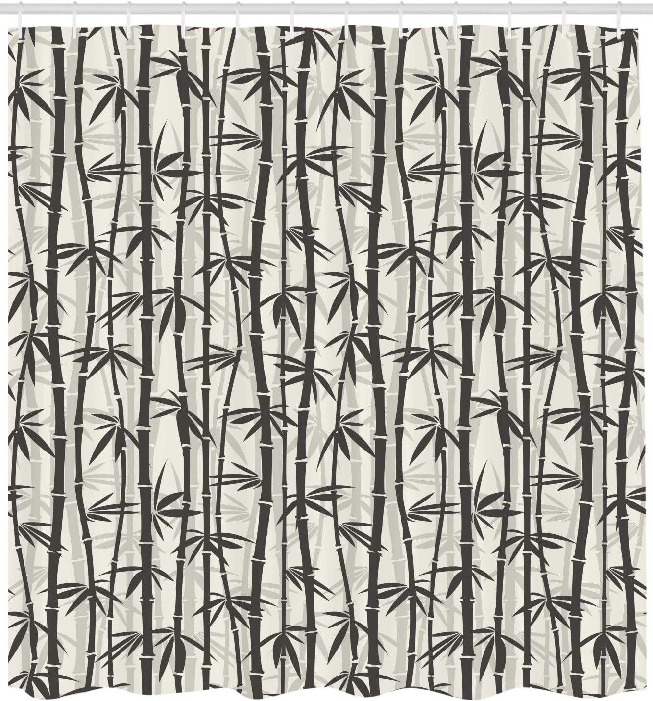 Ambesonne East Shower Curtain, Simple Themed Pattern of Silhouettes Tropical Forest Jungle Flourish, Cloth Fabric Bathroom Decor Set with Hooks, 69" W x 75" L, Charcoal Grey and Coconut