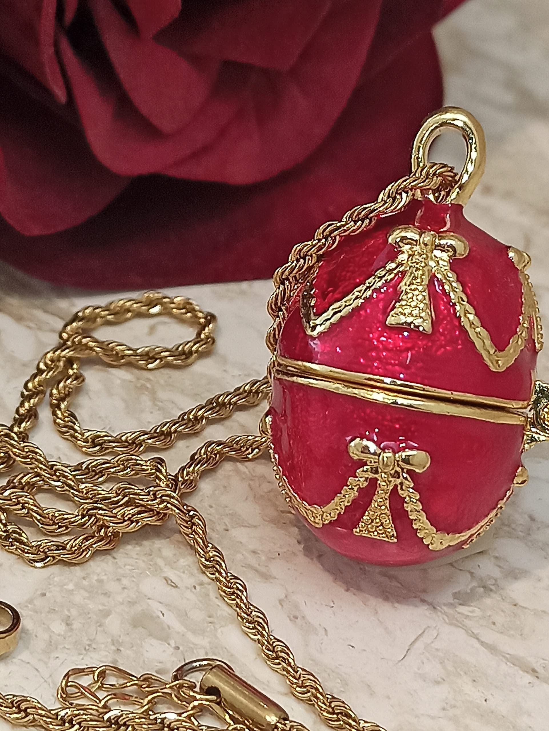 FABERGE Luxury Ruby Jewelry SET for Ladies Necklaces Set Bracelets for women FABERGE Egg Pendant Bracelet Necklace Set Adjustable 24K GOLD Gold chain Special Gifts for Daughter Sister Girlfriend 2CT