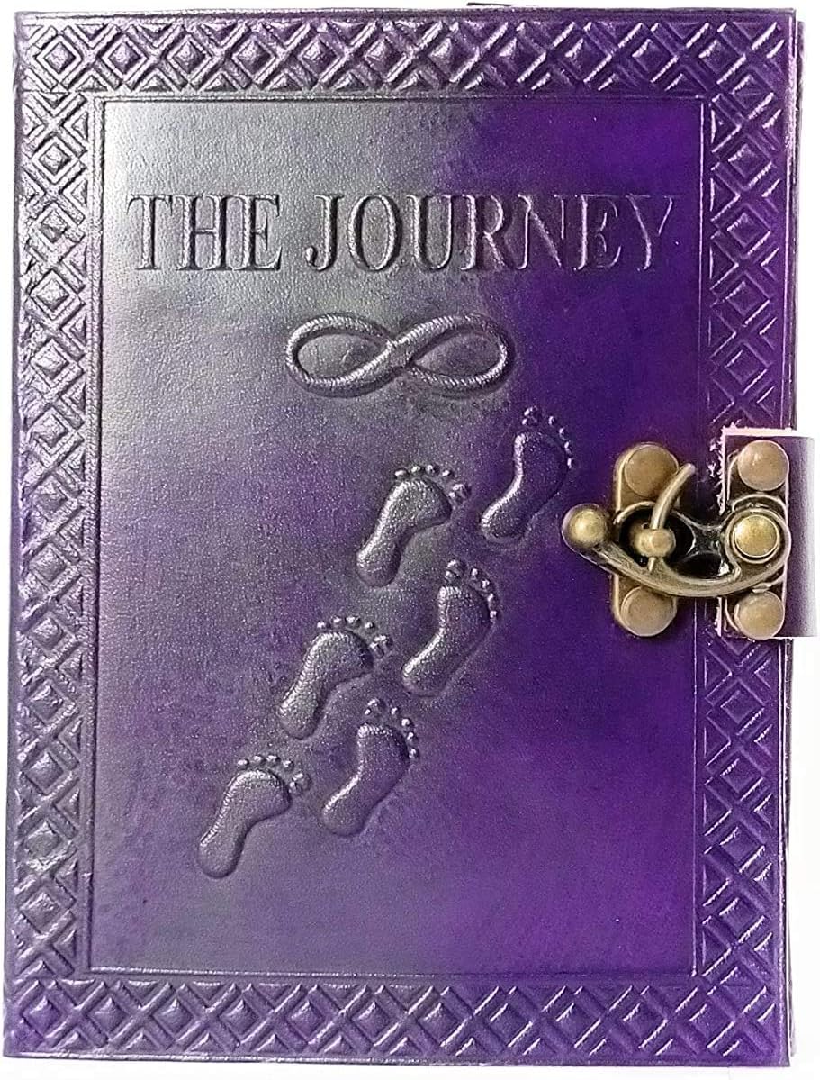 Lovely Craft Leather Present Journal Diary with Engraved The Journey Purple(, L 10 x H 7-inch, Double C Lock)