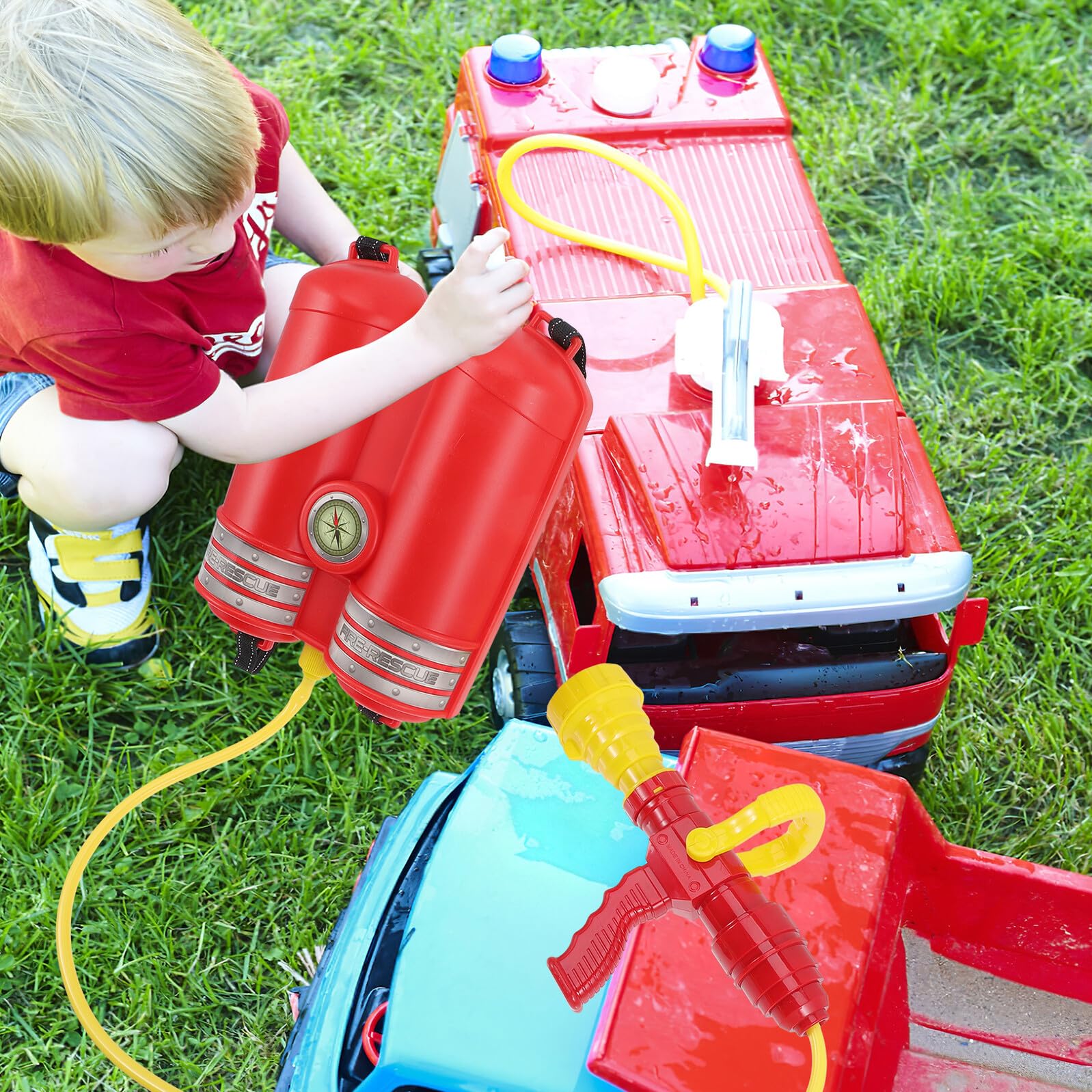 ifundom Mochila de Agua para Pistola de Agua con Dispositivo de Lanzamiento Juguete de Verano para Exteriores Color Rojo Juguete para Combatir Incendios y Juegos Acuáticos Adecuado