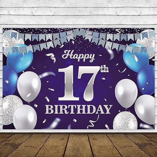 Vista 149 de Cartel de feliz cumpleaños número 31, globos azul marino, bandera de confeti a rayas, puntos de luz, saludos a 31 años, decoración temática