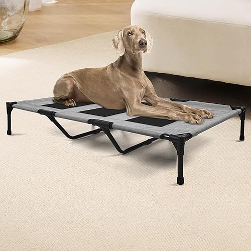 Miniatura 16 de Cama elevada para exteriores para perros, cuna elevada portátil con refrigeración, cama lavable para mascotas, perros grandes, color negro