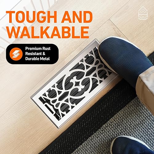 Miniatura 6 de Cubiertas de ventilación de piso 4 x 10 pulgadas con cubierta de malla, trampa de calor y aire, ventilación de piso de metal caminable para