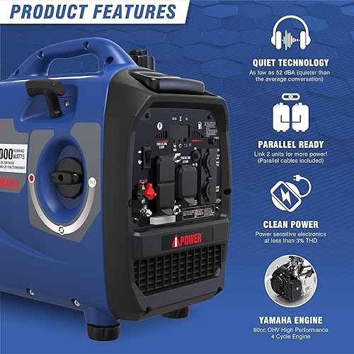 Miniatura 3 de A-iPower Generador inversor portátil, 2500 W ultra silencioso alimentado por Yamaha Engine RV Ready, cumple con EPA y CARB, sensor de CO ultraligero