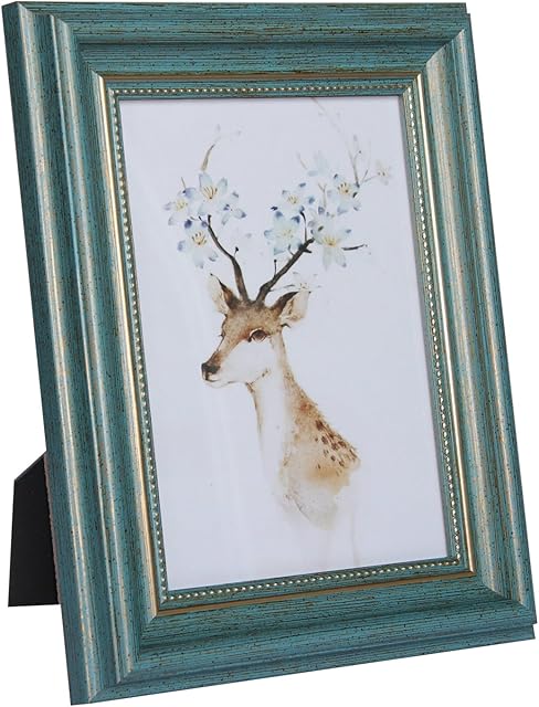 HUIXIANG Picture Frame 5x7 Vintage Portrait Photo Frames Retro Landscape & Horizontal Poster Frame Standing or Wall Mountable, Birthday Gift for Parents Woman Wedding Anniversary 7x5 Inch, Turquoise