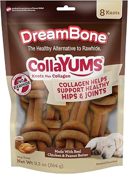 DreamBone CollaYUMS Knots Plus Collagen Rawhide-Free Dog Treats, 8 Count
