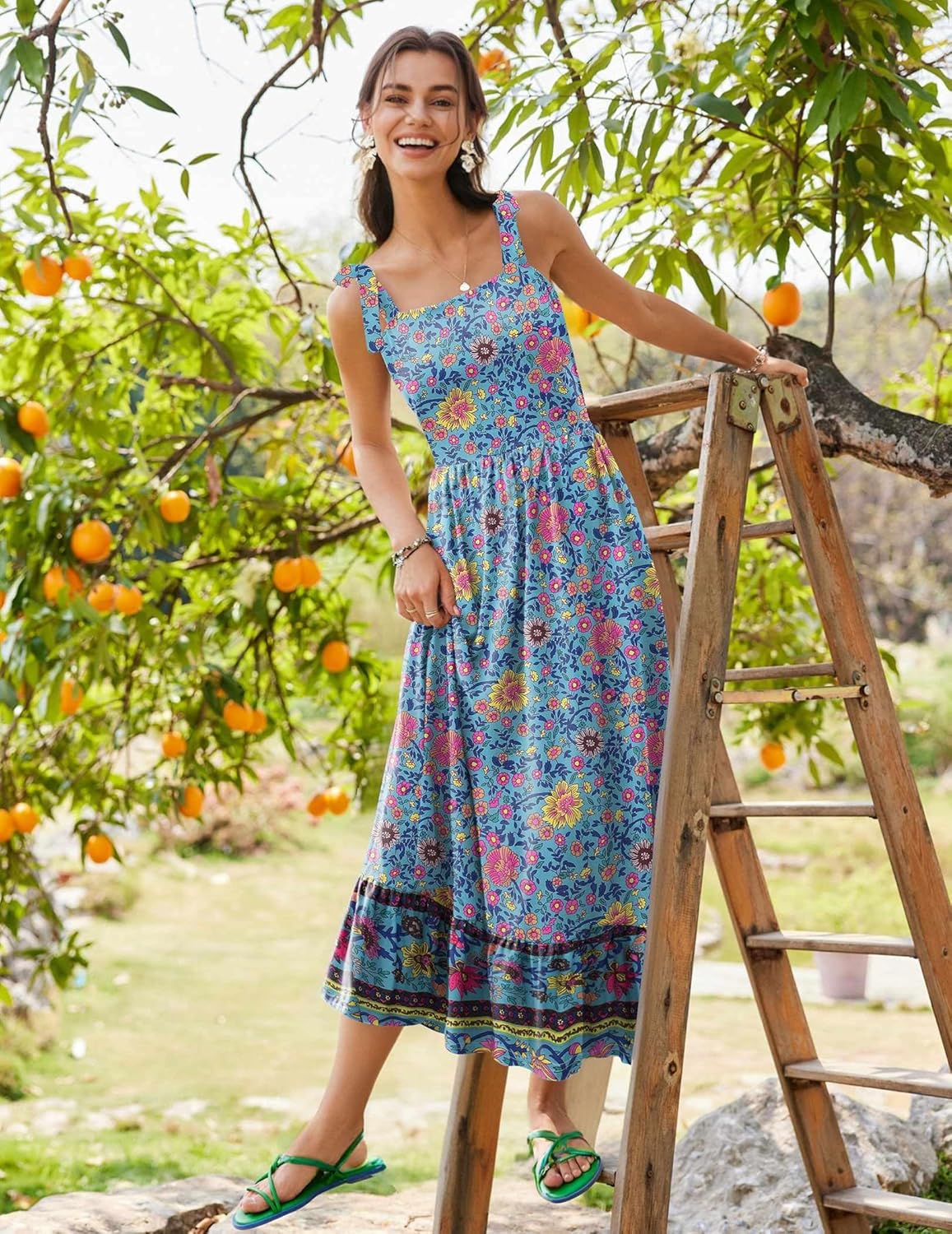 Zeagoo Women Summer Maxi Dress with Pockets 2025 Spaghetti Strap Sundress Casual Flowy Boho Dress Floral Tiered Beach Dress - Image 2