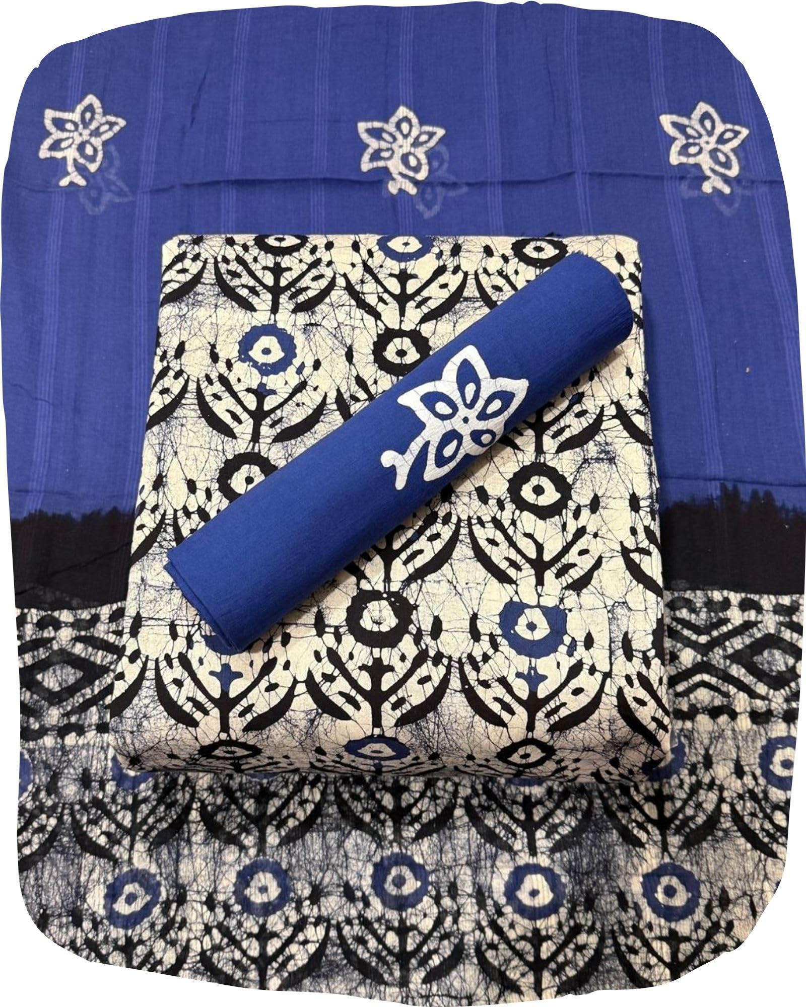 Unstitched Jaipuri Handmade Multicolour Wax Batik Print Soft Cotton Dress Material with Dupatta-image-37