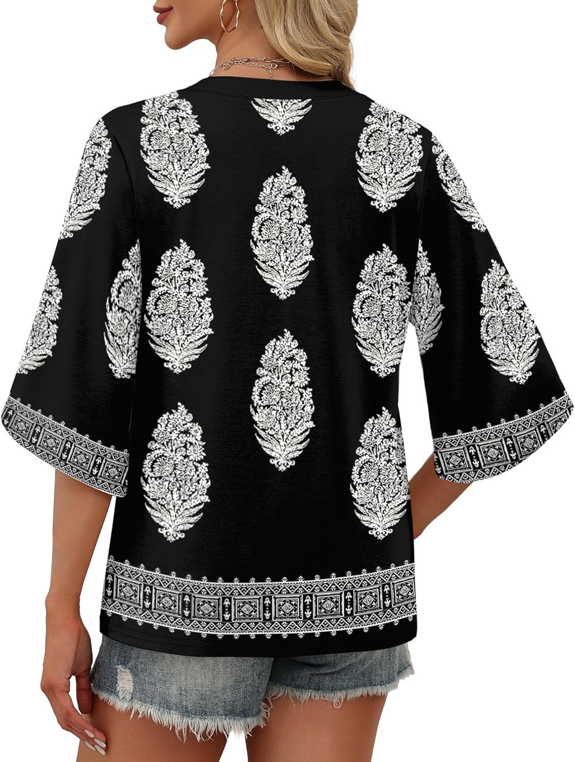 WIHOLL Boho Cute Summer Tops for Women 3/4 Sleeve Dressy Fashion V Neck Casual 2026 Business Beach Plus Size Holiday Blouses - Image 5