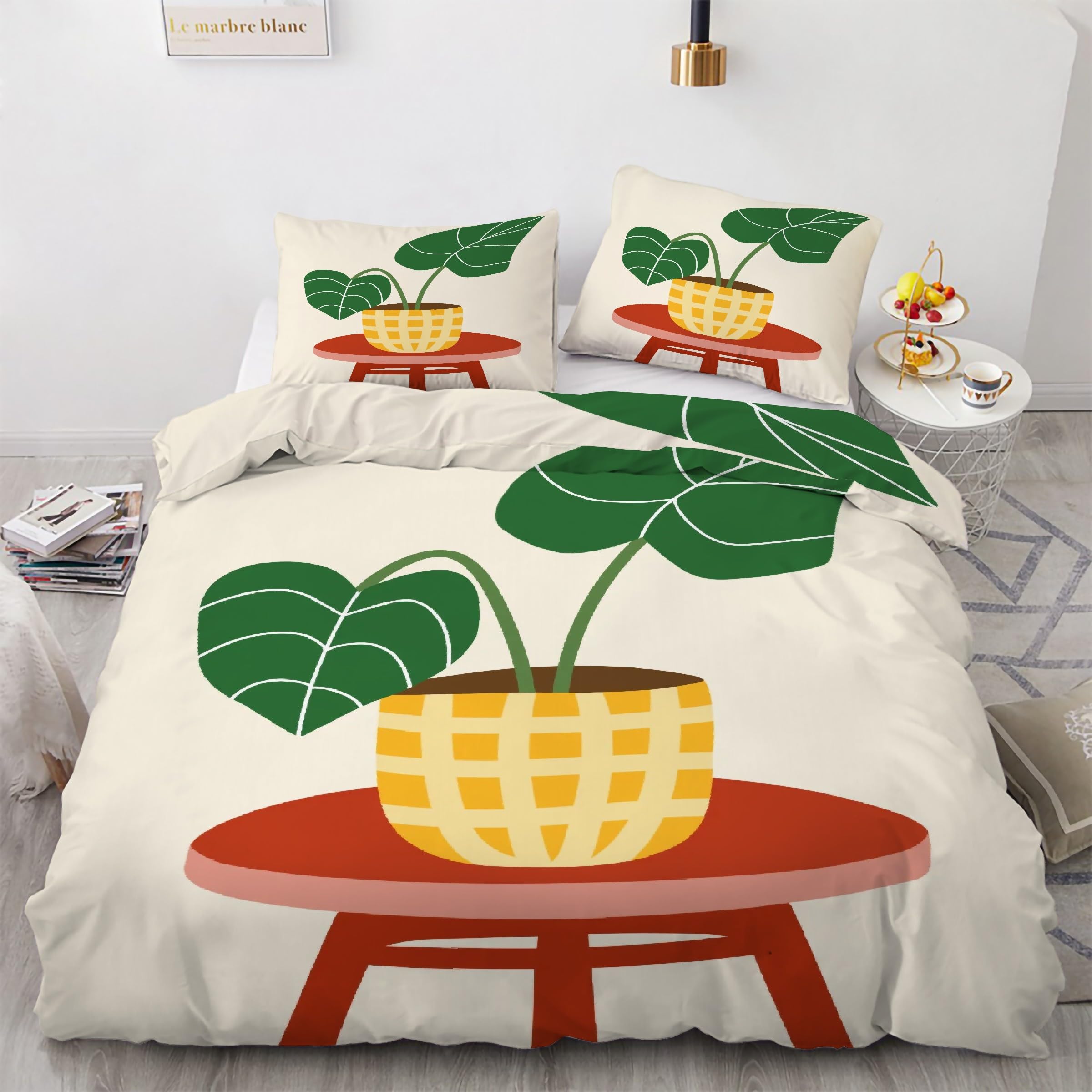 Parure de lit plantes vertes 220x240 avec housse de couette en microfibre et taies d'oreiller
