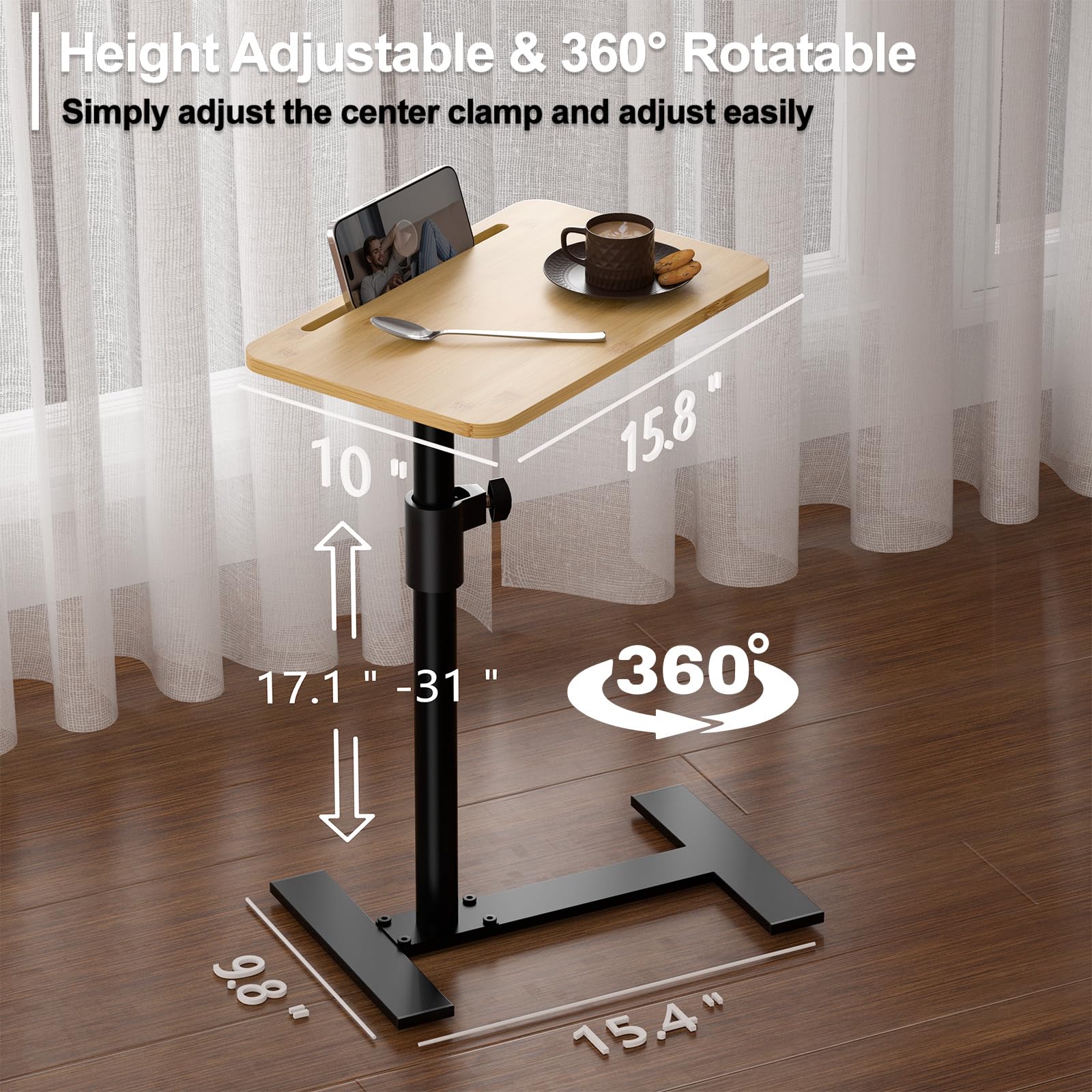 Novamer Sofa Armrest Tray Table - 360° Swivel TV Trays - Height Adjustable Side Table for Bed or Chair with Phone & Tablet Slots - End Tables for Small Spaces (Standard, Fair)